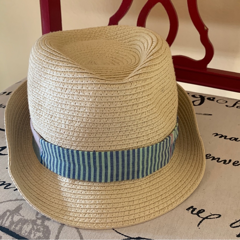 Daniel Cremieux Tan Fedora with Blue Striped Band